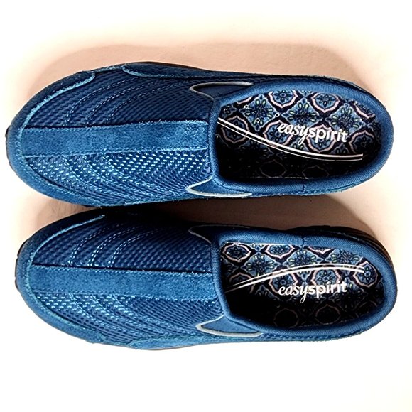 Easy Spirit Traveltime Mule Comfort Shoes Turquoise Leather Fabric - Picture 2 of 9